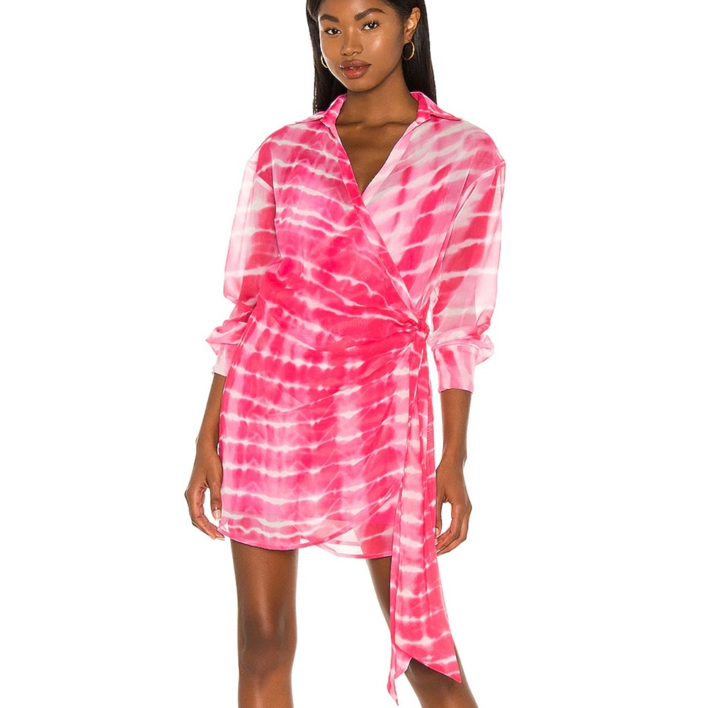 h:ours Jaqi Wrap Dress in Fuchsia Tie Dye Small